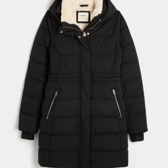 BNWT Women's Hollister Faux Fur-Lined Puffer Jacket, Black, XL - Picture 3 of 6